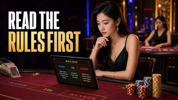 Player checking live casino baccarat rules before placing a first bet on Crown88