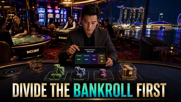 Bankroll divided between baccarat blackjack and slots for a Singapore casino session